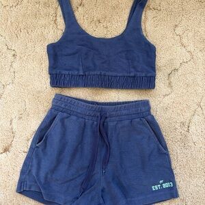 Women’s Blue Athletic Crop Top and Shorts Set